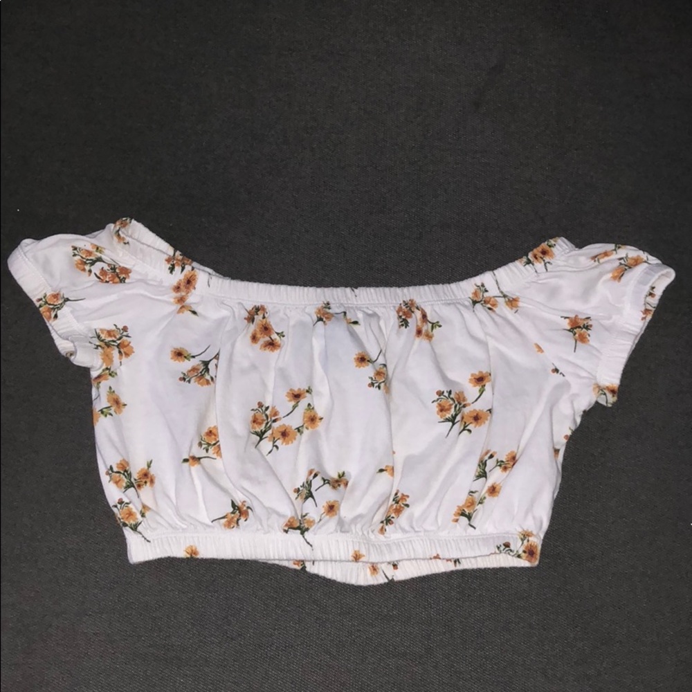 White off the shoulder Floral crop top